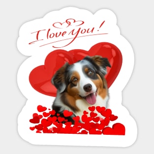 valentines day Loves Aussies Australian Shepherd Sticker